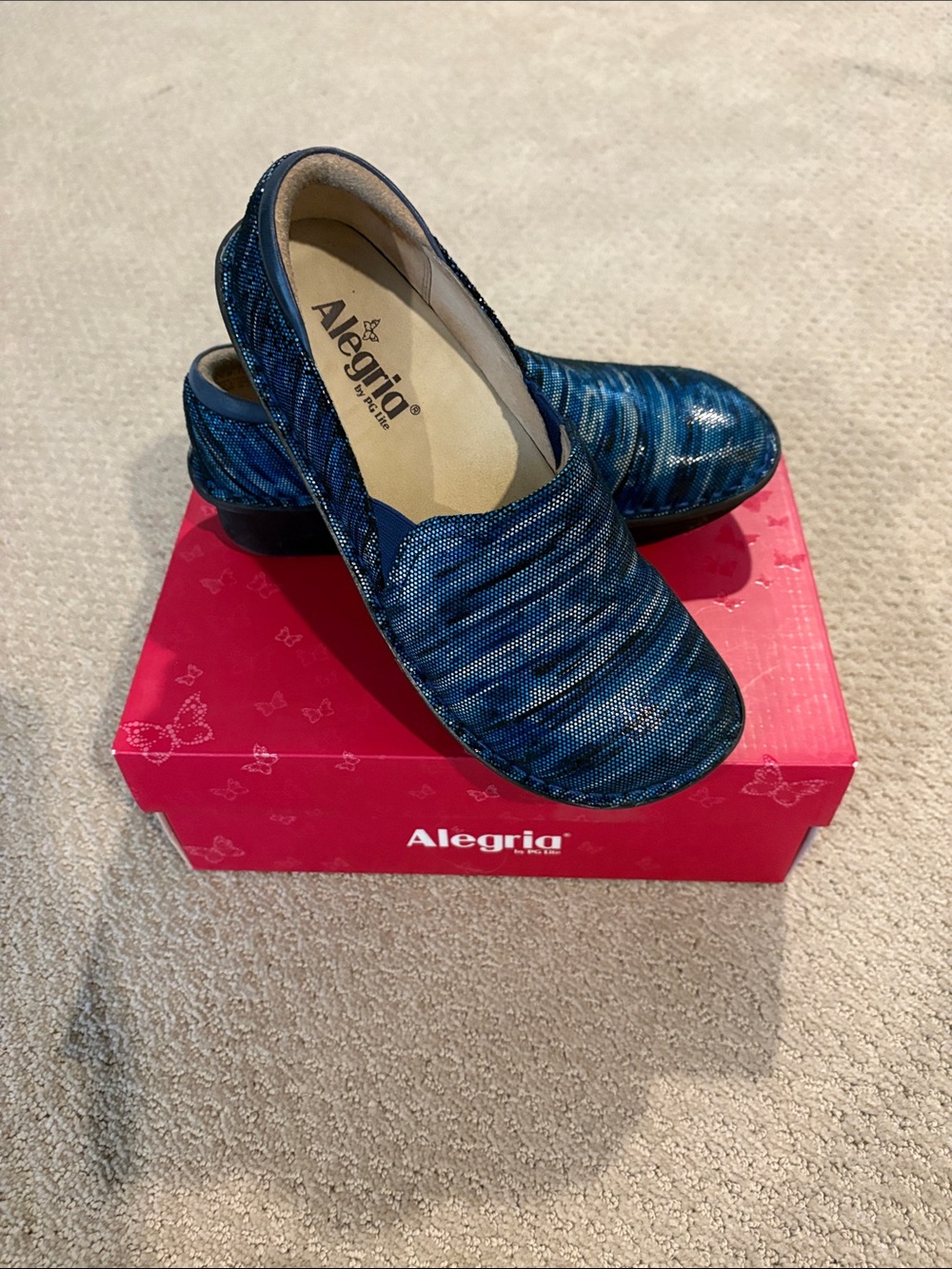 Alegria Navy Blue Patterned Slip-On Shoes